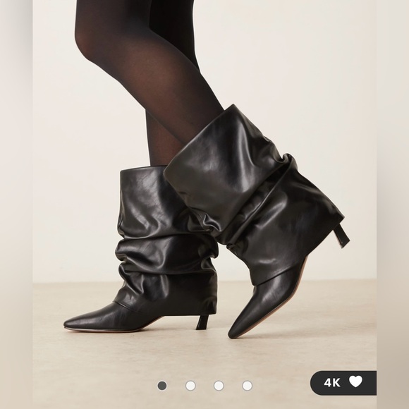 ASOS Design Cambria Black Slouchy Leather Pool on Boots Size 9 US NWOT - Picture 1 of 9